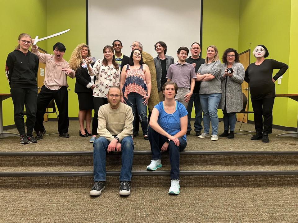 Pictured is the cast of "Check, Please." Left to right back row standing are Abby Webel, Braydon DuVall, Diann Gorsuch, Camron Love, Tim Breiner, Peter Gonzalez, Roger Stinchcomb, Sandy Streit, Linda Karger. Left to right front row standing are Lydia Tirakis, Caitlyn Howard, Ryan Takko, April Aspiras. Left to right seated are Sutherland Singenstreu and Jennifer Darling-Mellott
Not pictured: Owen Murphy, Brian Luck
