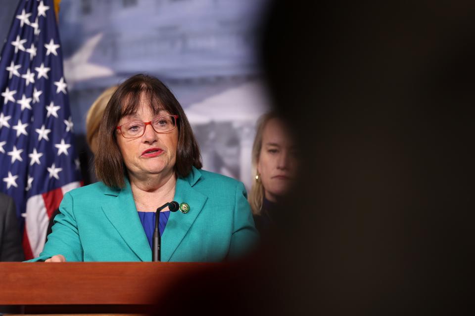 U.S. Rep. Ann McLane Kuster, D-N.H., speaks at a press conference on immigration and border security on February 15, 2024 in Washington, DC.