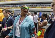 Queen Latifah visits the Mercedes garage before the start of the Formula One Miami Grand Prix at the Miami Miami International Autodrome in Miami Gardens, Fla., Sunday, May 7, 2023. (Matias J. Ocner/Miami Herald via AP)