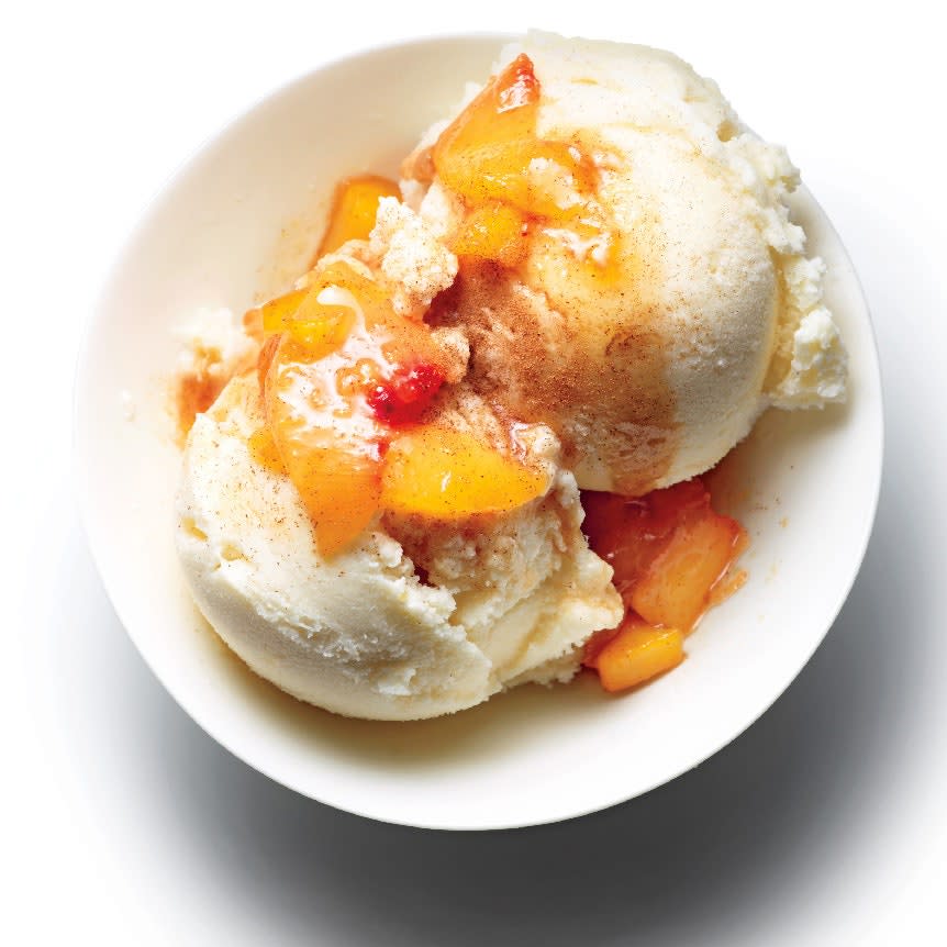 Ginger-Vanilla Fro Yo with Peach Compote