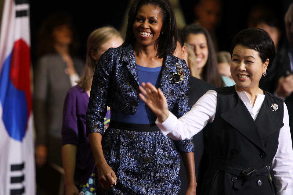 In Chris Benz, with South Korea's first lady Kim Yoon-ok Thursday afternoon