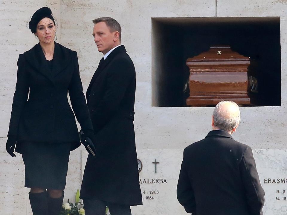 Daniel Craig and Monica Bellucci on set for new bond film 'Spectre' on February 19, 2015 in Rome, Italy.