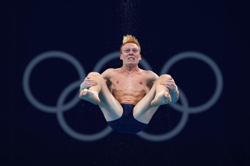 TOKYO, JAPAN - AUGUST 03: Andrew Capobianco of Team United States competes in the Men's 3m Springboard Final on day eleven of the Tokyo 2020 Olympic Games at Tokyo Aquatics Centre on August 03, 2021 in Tokyo, Japan. (Photo by Clive Rose/Getty Images)