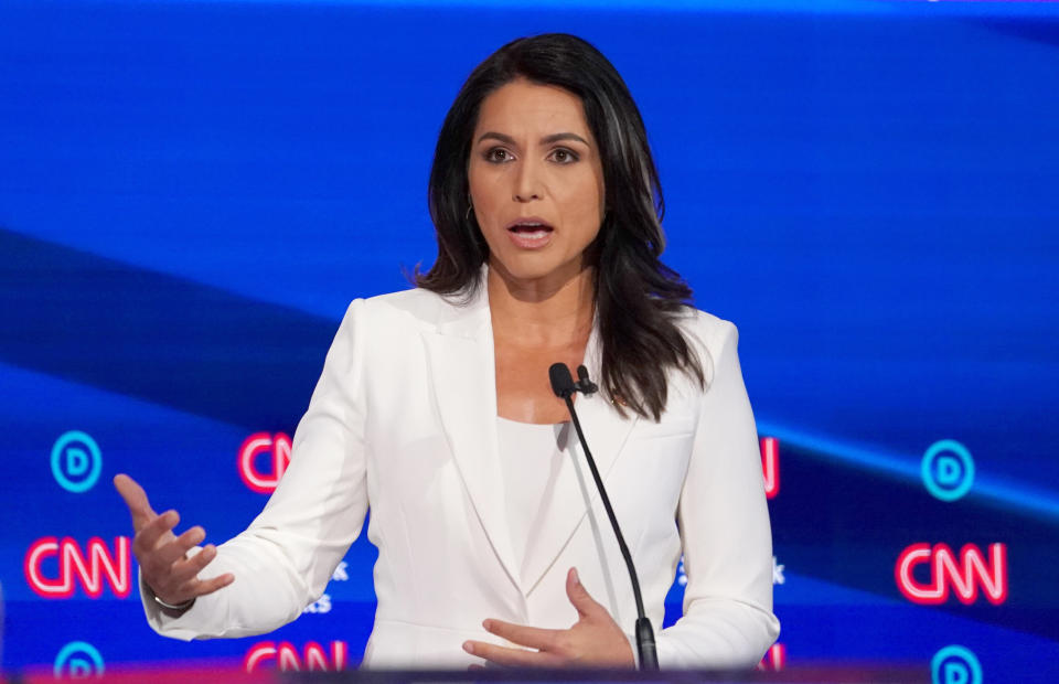 Democratic presidential candidate Tulsi Gabbard speaks during Tuesday's debate in Westerville, Ohio. (Photo: Shannon Stapleton/Reuters)