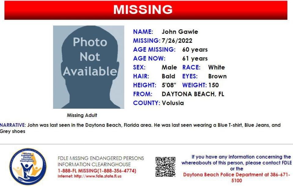 John Gawle was last seen in Daytona Beach on July 26, 2022.