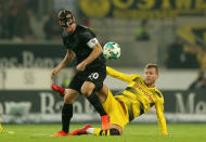 Soccer Football - Bundesliga - VfB Stuttgart vs Borussia Dortmund - Mercedes-Benz Arena, Stuttgart, Germany - November 17, 2017 Stuttgart's Christian Gentner in action with Borussia Dortmund’s Andriy Yarmolenko REUTERS/Thomas Niedermueller