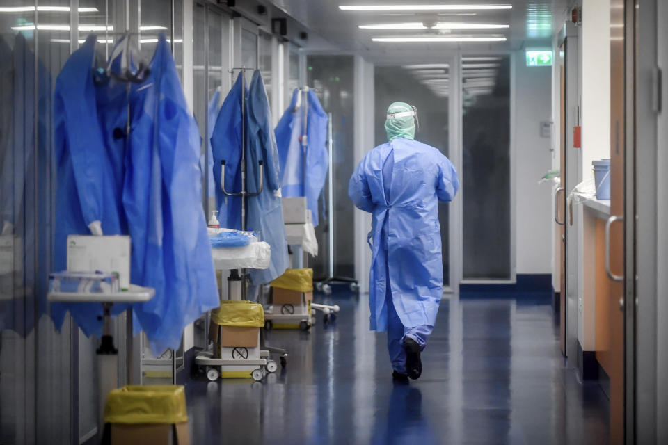 A view of the corridor outside the intensive care unit of the hospital of Brescia, Italy, Thursday, March 19, 2020. Italy has become the country with the most coronavirus-related deaths, surpassing China by registering 3,405 dead. Italy reached the gruesome milestone on the same day the epicenter of the pandemic, Wuhan, China, recorded no new infections. For most people, the new coronavirus causes only mild or moderate symptoms. For some it can cause more severe illness. (Claudio Furlan/LaPresse via AP)