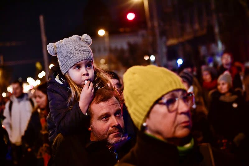 Hungarians protest demanding higher wages for teachers and against dismissals, in Budapest