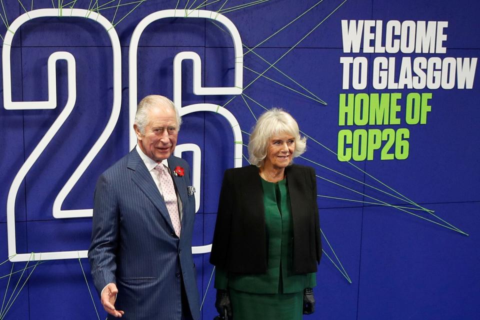 Britain's Prince Charles, Prince of Wales and Camilla, Duchess of Cornwall, arrive for the UN Climate Change Conference COP26 at SECC on November 1, 2021 in Glasgow, Scotland. 2021 sees the 26th United Nations Climate Change Conference. The conference will run from 31 October for two weeks, finishing on 12 November. It was meant to take place in 2020 but was delayed due to the Covid-19 pandemic.