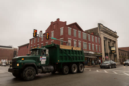 A truck passes through the intersection of Washington Street and High Street in Carnegie, Pennsylvania, U.S., February 14, 2018. Picture taken February 14, 2018. REUTERS/Maranie Staab