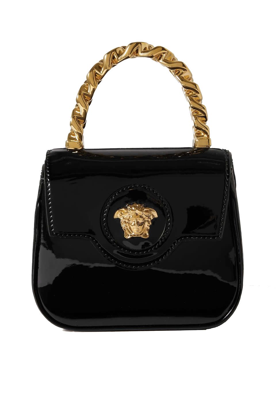 <p><a class="link " href="https://www.farfetch.com/uk/shopping/women/versace-la-greca-leather-tote-item-16816883.aspx?storeid=11282" rel="nofollow noopener" target="_blank" data-ylk="slk:SHOP NOW;elm:context_link;itc:0;sec:content-canvas">SHOP NOW</a></p><p>You can always rely on Versace to inject a little fun into your wardrobe, and this patent leather bag will do just that. The style has an attachable shoulder strap too.</p><p>Leather bag, £1,040, Versace at <a href="https://www.net-a-porter.com/en-gb/shop/product/versace/bags/mini-bags/le-medusa-mini-chain-embellished-patent-leather-tote/34344356237430089" rel="nofollow noopener" target="_blank" data-ylk="slk:Net-a-Porter;elm:context_link;itc:0;sec:content-canvas" class="link ">Net-a-Porter</a></p>