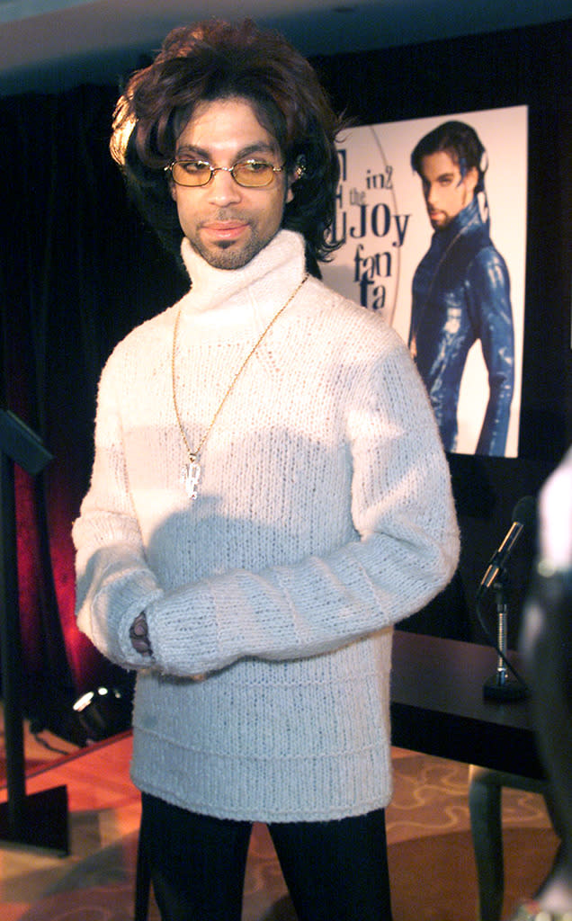 Prince at a press conference where he officially changed his name from the Artist back to Prince, May 16, 2000.  