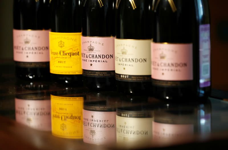 FILE PHOTO: Bottles of Moet & Chandon and Veuve Clicquot French champagne are seen in this illustration picture