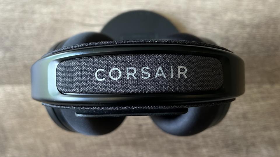 Top of Corsair Virtuoso Pro headband showing logo