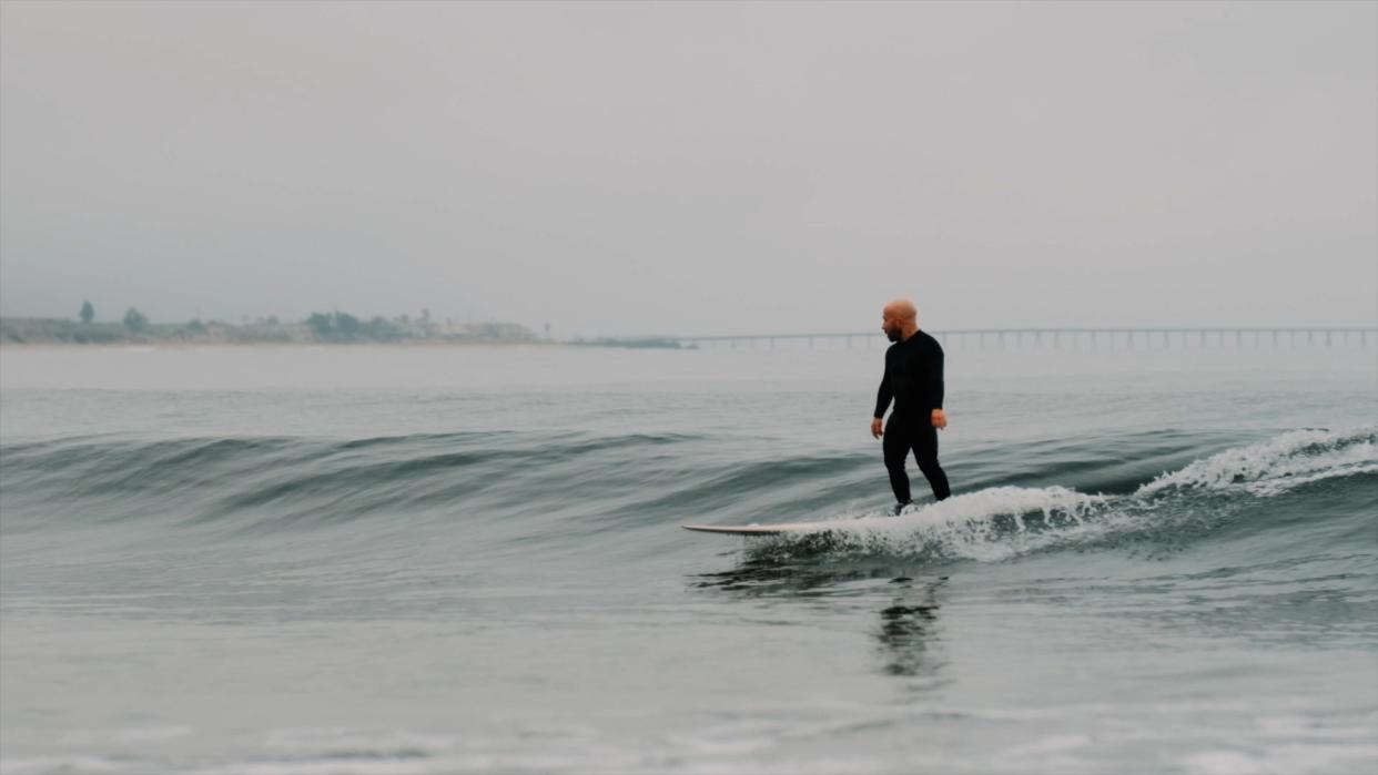 Christophe Zajac-Denek in a scene from the ten-minute documentary "Standing on Water." The metro Detroiter is the focus of the film's look at surfing and how it has impacted his life as a little person.