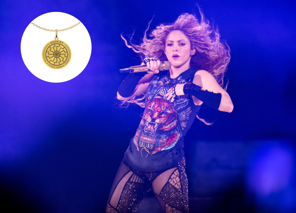 Shakira, performing at the O2 Arena on June 11, is under fire for a Nazi-like piece of tour merchandise. (Photo: Samir Hussein/Redferns)