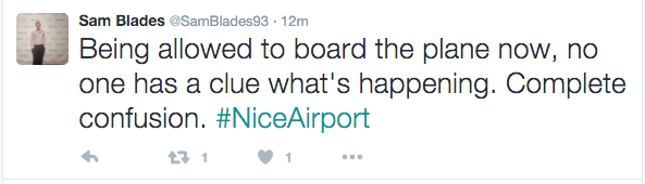 Confusion surrounds the evacuation at Nice Airport. Source: Twitter