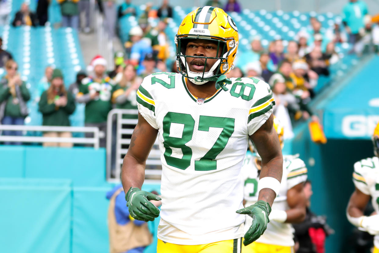 Romeo Doubs heads into his second season with the Packers. (Photo by Megan Briggs/Getty Images)