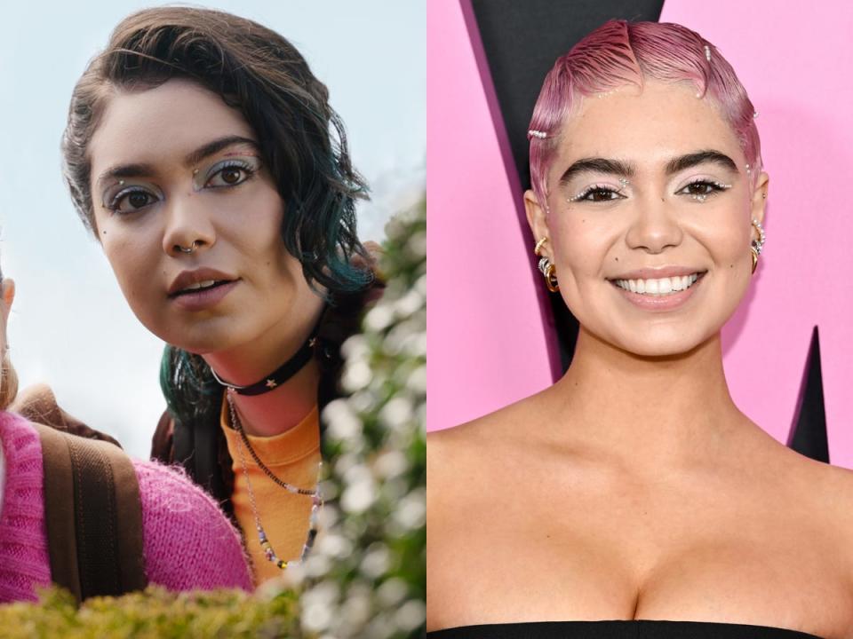 Left: Auli'i Cravalho as Janis 'Imi'ike in the 2024 version of "Mean Girls." Right: Cravalho at the NYC premiere of "Mean Girls" on January 8, 2024.