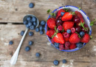 <p>According to Tessis, berries are one of the most powerful foods for our health and our waistlines. “They pack a serious nutrition punch as they are rich in antioxidants which help to repair and protect your cells from toxins. This process is especially important when losing weight as fat cells store toxins which are released during the weight loss process,” she says. Like veggies, these fruits are high in fibre, which makes up for their sugar content. “Although a cup of berries contains the same amount of sugar as in 4 teaspoons of sugar, the fibre content balances this out such that your blood sugar levels won’t quickly spike and then crash, leaving you hungry soon after,” explains the naturopath. <b>Fun snack ideas: frozen berries, fruit salad, berry smoothies.</b></p>