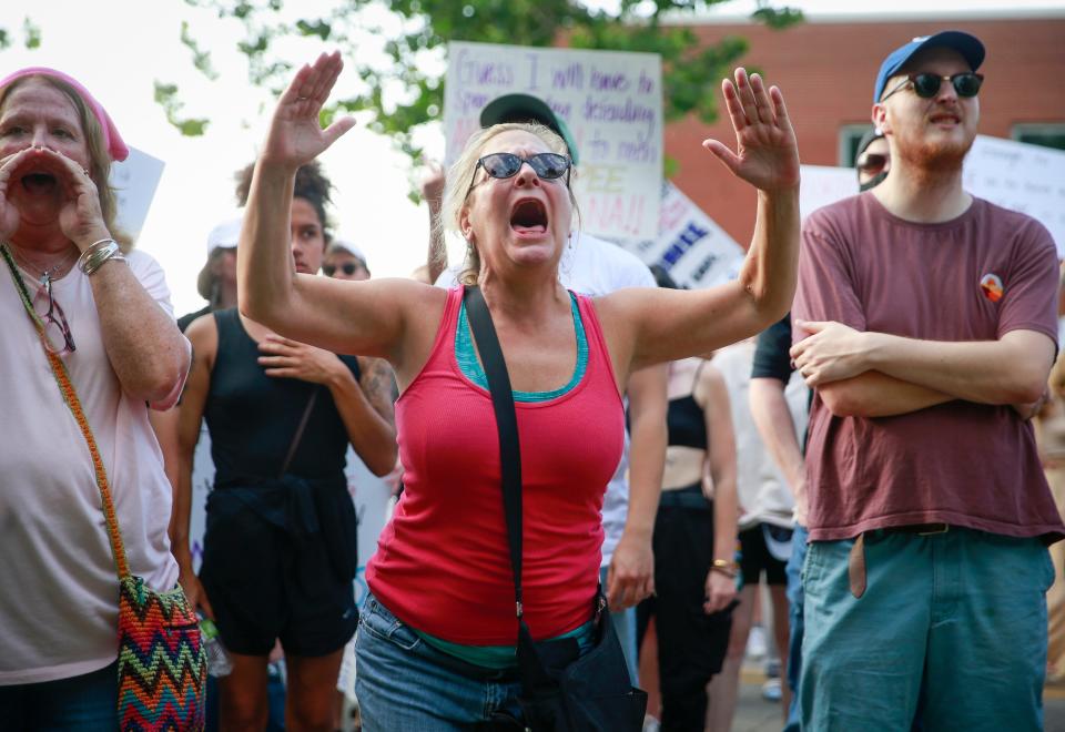 Hundreds gathered at Central Academy in Des Moines on Friday, June 24, 2022, to march and protest the U.S. Supreme Court's decision to overturn Roe v. Wade.