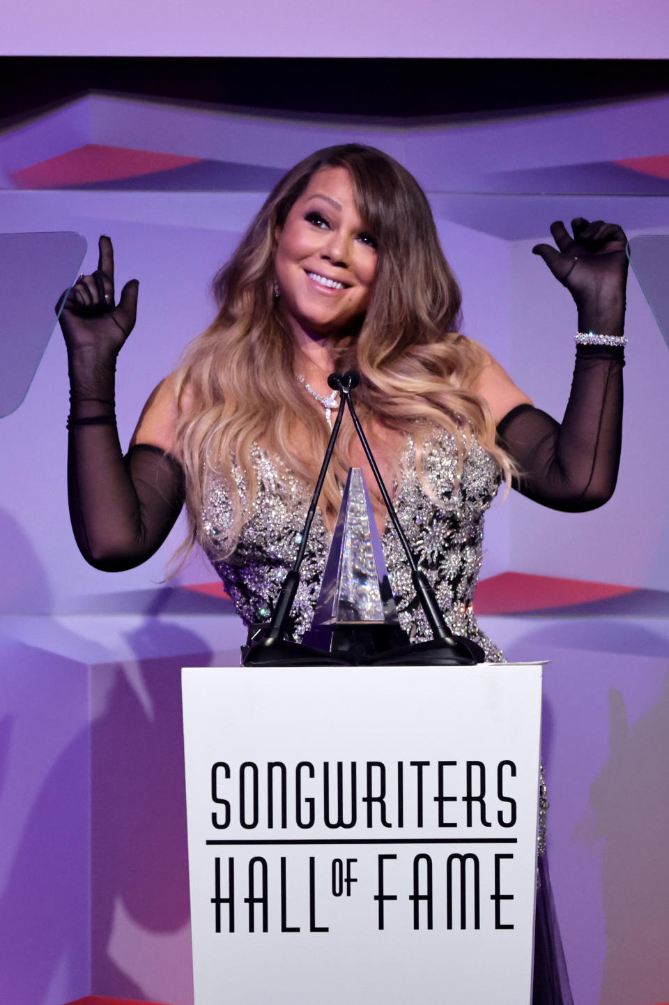 NEW YORK, NEW YORK - JUNE 16: Inductee Mariah Carey speaks onstage at the Songwriters Hall of Fame 51st Annual Induction and Awards Gala at Marriott Marquis on June 16, 2022 in New York City. (Photo by Theo Wargo/Getty Images for Songwriters Hall of Fame )