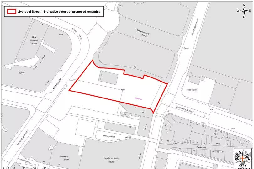 The square is located between Liverpool Street and Blomfield Street