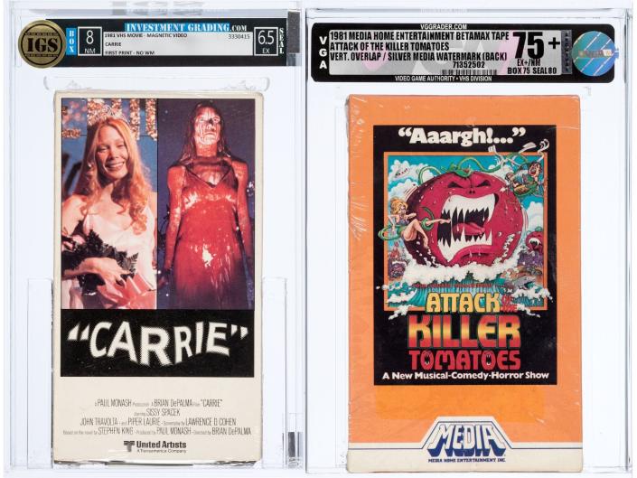 "Carrie" VHS tapes of and "Attack of the killer tomato"