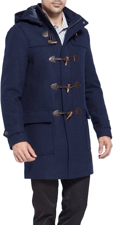 navy blue wool blend duffel coat