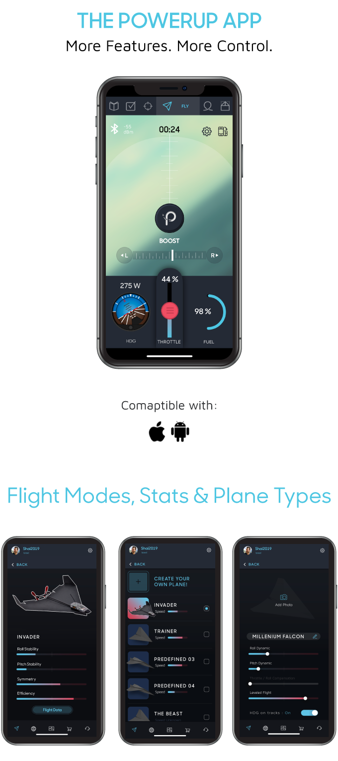 Use your smartphone to control your POWERUP paper airplane 