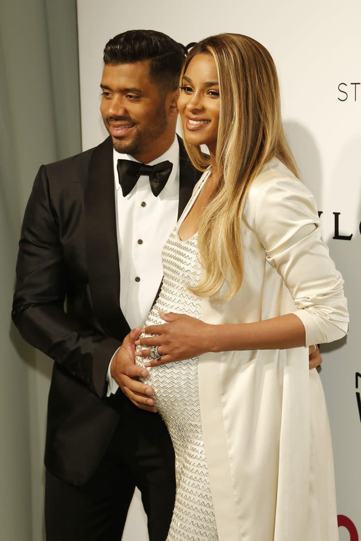 WEST HOLLYWOOD, CA - FEBRUARY 27: Ciara, Russell Wilson at the 25th Annual Elton John AIDS Foundation's Oscar viewing party held at The City of West Hollywood Park on February 26, 2017 in West Hollywood, California. (Photo: John Rasimus/Barcroft Images/Getty Images)