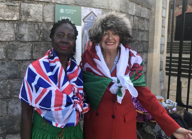 Grace Gotharg and Anne Daley wait to enter as Windsor Castle and St George&#x002019;s Chapel reopens to the public for the first time since the Queen&#x002019;s death