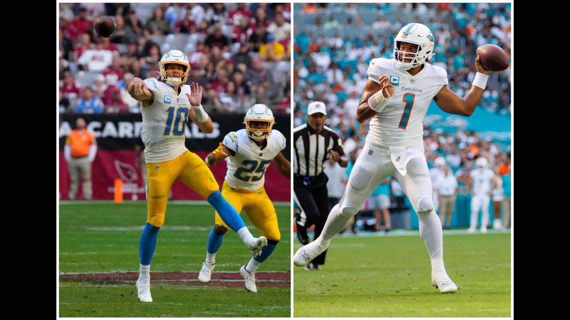 Tua Tagovailoa and Justin Hebert, the No. 5 and No. 6 picks in the 2020 NFL Draft, will meet for the second time when the Miami Dolphins face the Los Angeles Chargers on “Sunday Night Football.”