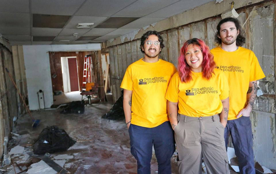 Gaurab Pant of Boston, Emily Goroza of Milton and Liam Hobbs of Hingham are the founders of Panethic Pourovers, an under-construction café on West Squantum Street in Quincy.