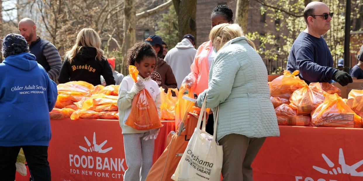 Easter food distribution with Food Bank NYC at Queensbridge Houses on April 04, 2023 in Queens, New York.