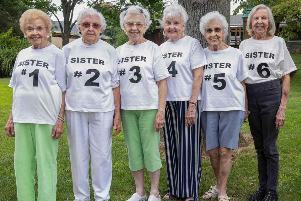 <p>Courtesy of Notley Hawkins</p> Norma Jacob (left), Lorene Kollmeyer, Maxine Cole, Doris Griffith, Margaret Norton and Elma Jennings stand together in July 2021