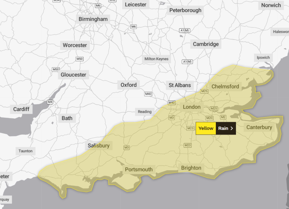 The new weather warning in South East England. (Met Office)