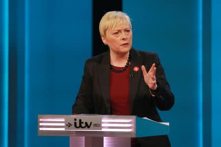 Labour frontbencher Angela Eagle speaks during the "The ITV Referendum Debate" at the London Television Centre in Britain, June 9, 2016. Mandatory Credit: Photo by Matt Frost/ITV/REX/Shutterstock via Reuters