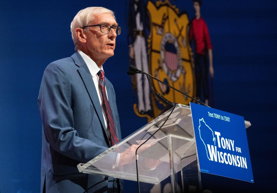 Gov. Tony Evers speaks at an election night gathering early Wednesday, November 9, at The Orpheum Theater in Madison. Evers defeated Republican Tim Michels to win a second term. Republicans retained control of both houses of the Legislature.
(Photo: MARK HOFFMAN/MILWAUKEE JOURNAL SENTINEL)