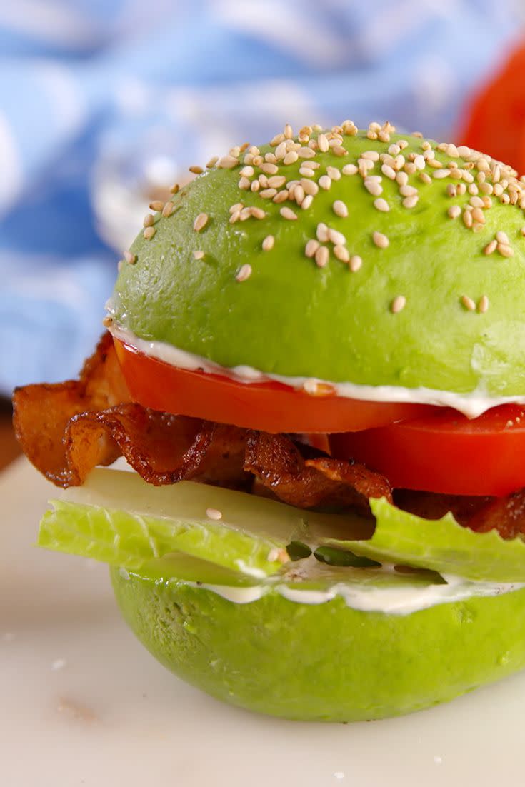 <p>We're ALL about those healthy fats.</p><p>Get the recipe from <a href="https://www.delish.com/cooking/recipe-ideas/recipes/a51709/avocado-bun-blt-recipe/" rel="nofollow noopener" target="_blank" data-ylk="slk:Delish;elm:context_link;itc:0;sec:content-canvas" class="link ">Delish</a>.</p>