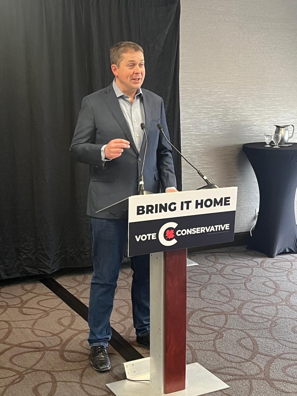 Regina-area MP Andrew Scheer spoke in Winnipeg to promote Portage-Lisgar Conservative candidate Branden Leslie.