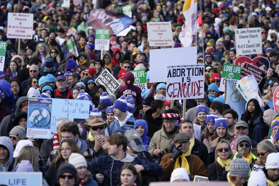 People participate in the March for Life rally Friday, Jan. 20, 2023, in Washington. (AP Photo/Patrick Semansky)