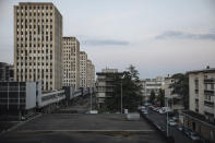Housing projects are pictured from the police station in the Paris suburb of Sarcelles, Tuesday, June, 15, 2021. The view from the Sarcelles police station looks out over tower blocks that were once the height of modernity but which now, like public housing in many of Paris' tough neighborhoods, often looks worse for wear. (AP Photo/Lewis Joly)