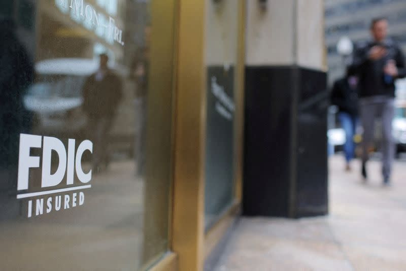 FILE PHOTO: FDIC Insured sign is displayed at a First Republic Bank in Boston