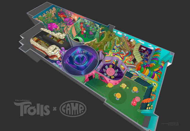 <p>CAMP</p> Concept art for <em>Trolls x CAMP</em> experience in New York City, opening Nov. 17