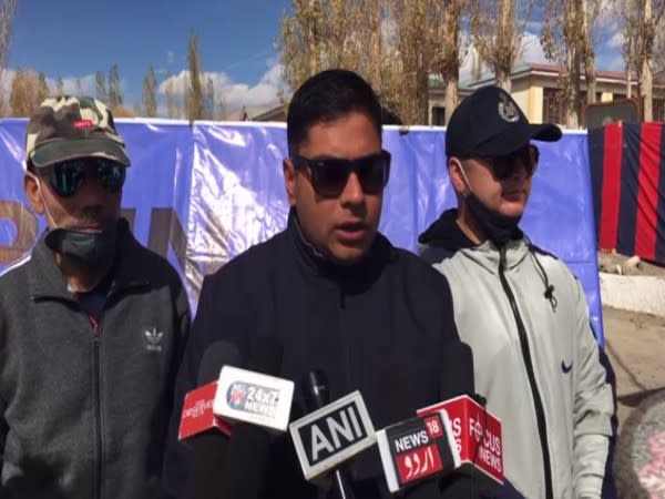 SSP Leh Rajiv Pandey speaking to media on Sunday.