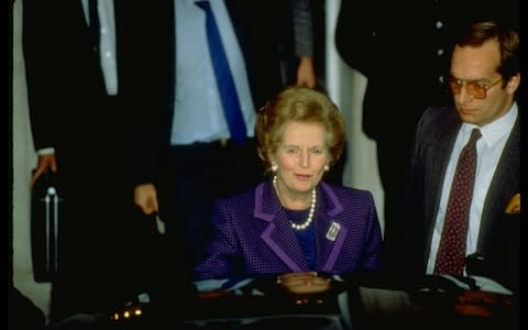 The late former British Prime Minister, Margaret Thatcher, facing Tory leadership challenge at 10 Downing Street in 1990  - Credit: &nbsp;Peter Jordan/Getty Images Contributor&nbsp;