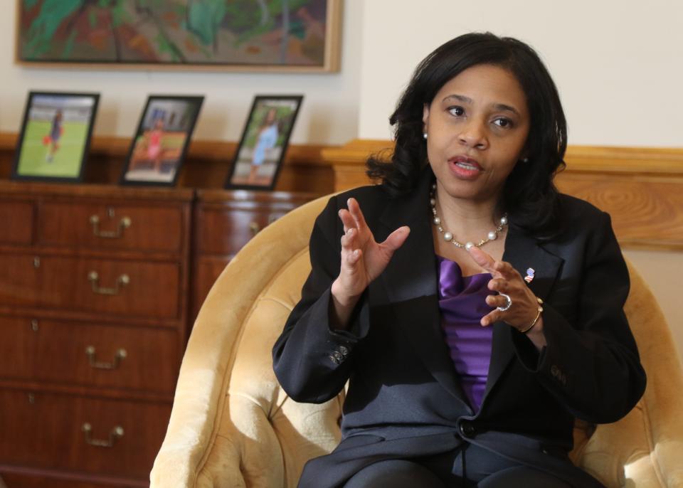 Trenton, NJ -- December 12, 2023 -- New Jersey Lieutenant Governor Tahesha Way during an interview in her statehouse office.