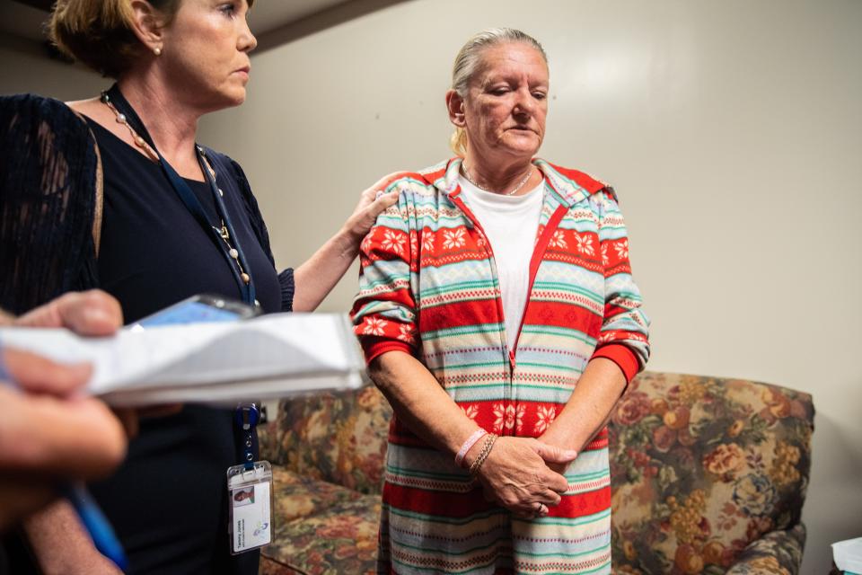 Asheville resident Shirley Knight, 55, responds to Michael Eugene Greenarch Jr.'s sentencing on July 5, 2022. "I'm satisfied with it. I just wish he'd got more time," Knight said. Knight was victimized by Greenarch along with 4 other women.