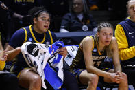 Toledo guards Nan Garcia, left, and Sammi Mikonowicz (33) watch play in the second half of a second-round college basketball game against Tennessee in the NCAA Tournament, Monday, March 20, 2023, in Knoxville, Tenn. (AP Photo/Wade Payne)